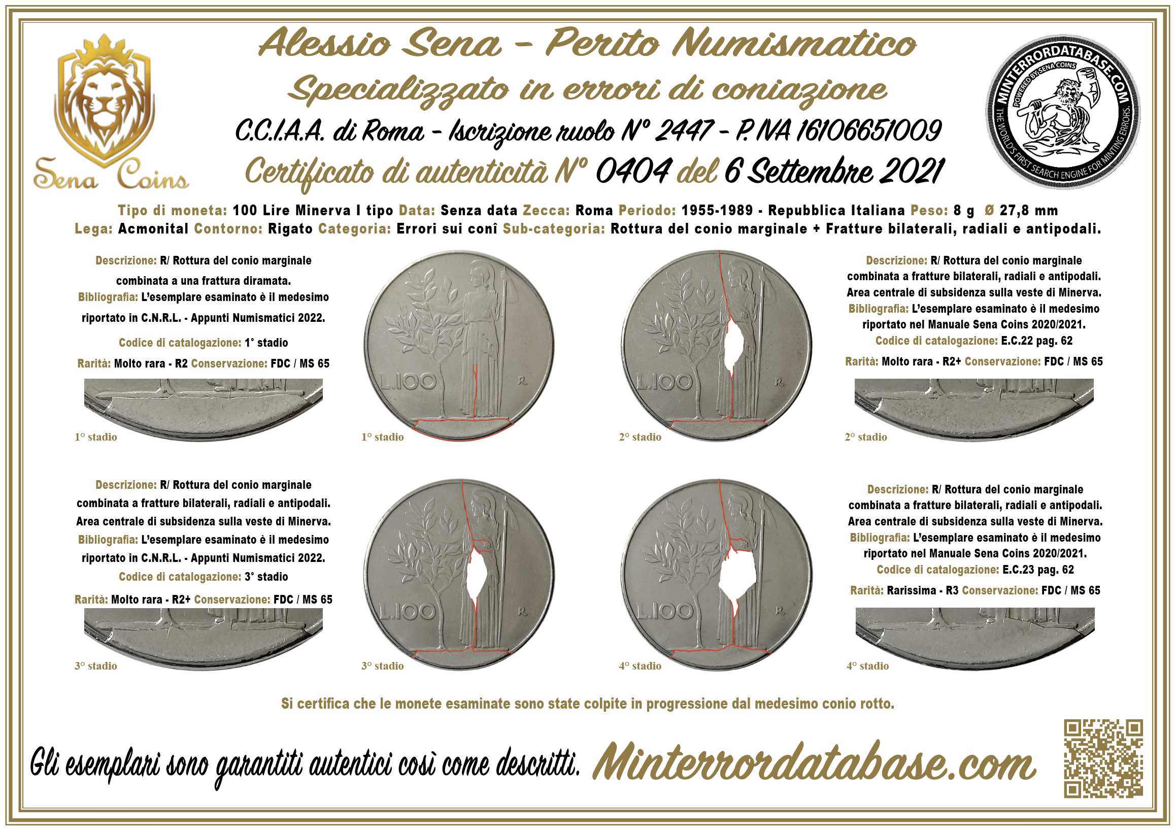 100 lire senza data perizia multipla